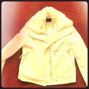 Bcbg MaxAzria white removable fur collar jacket